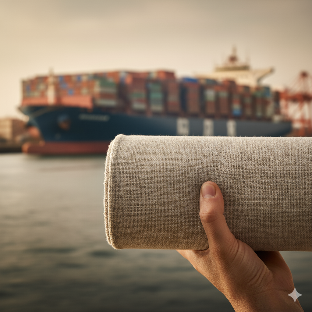 Close-up of woven flax fabric, representing India's anti-dumping duty protection for the textile industry.