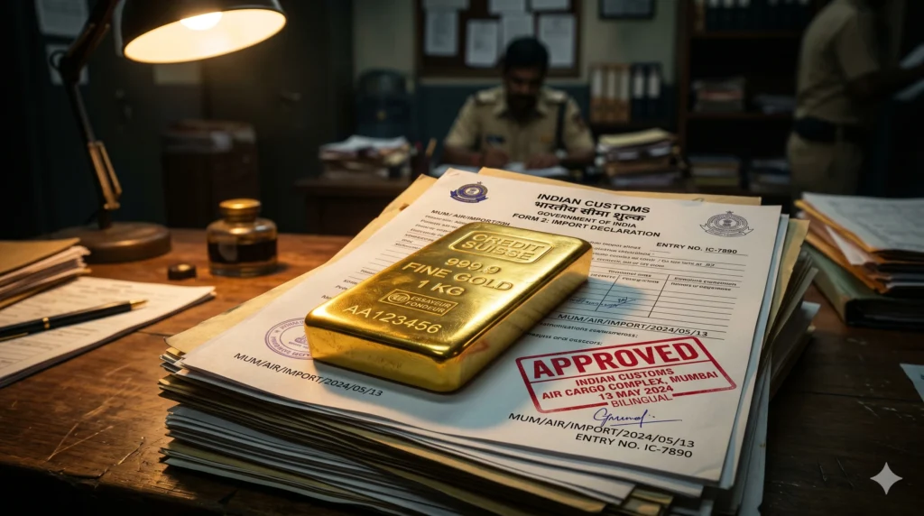 Image showing a gold bar held for approval at a customs station after new import duties levied on May 12, 2026
